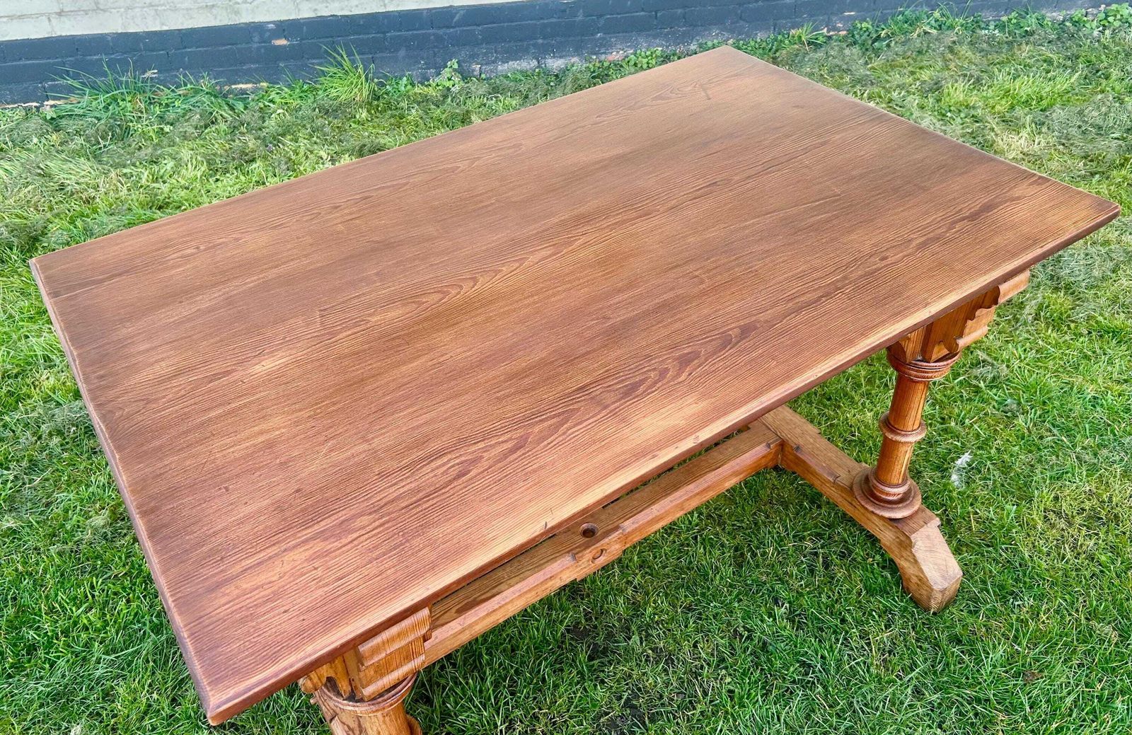Gothic Pitch Pine Dining Table Vintage Kitchen Country Industrial Wooden Old Wooden Side Antique Refectory Island Console Coffee Occasional photo Furniture