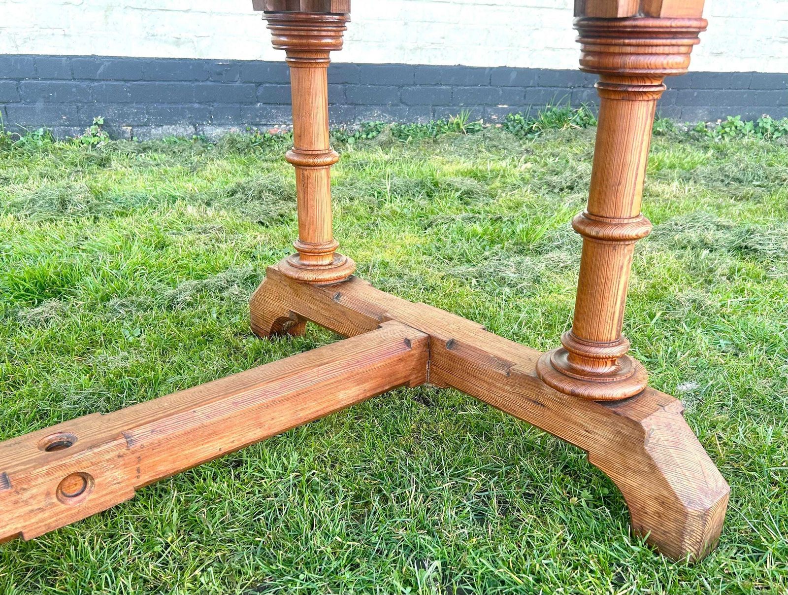 Gothic Pitch Pine Dining Table Vintage Kitchen Country Industrial Wooden Old Wooden Side Antique Refectory Island Console Coffee Occasional photo vinterior