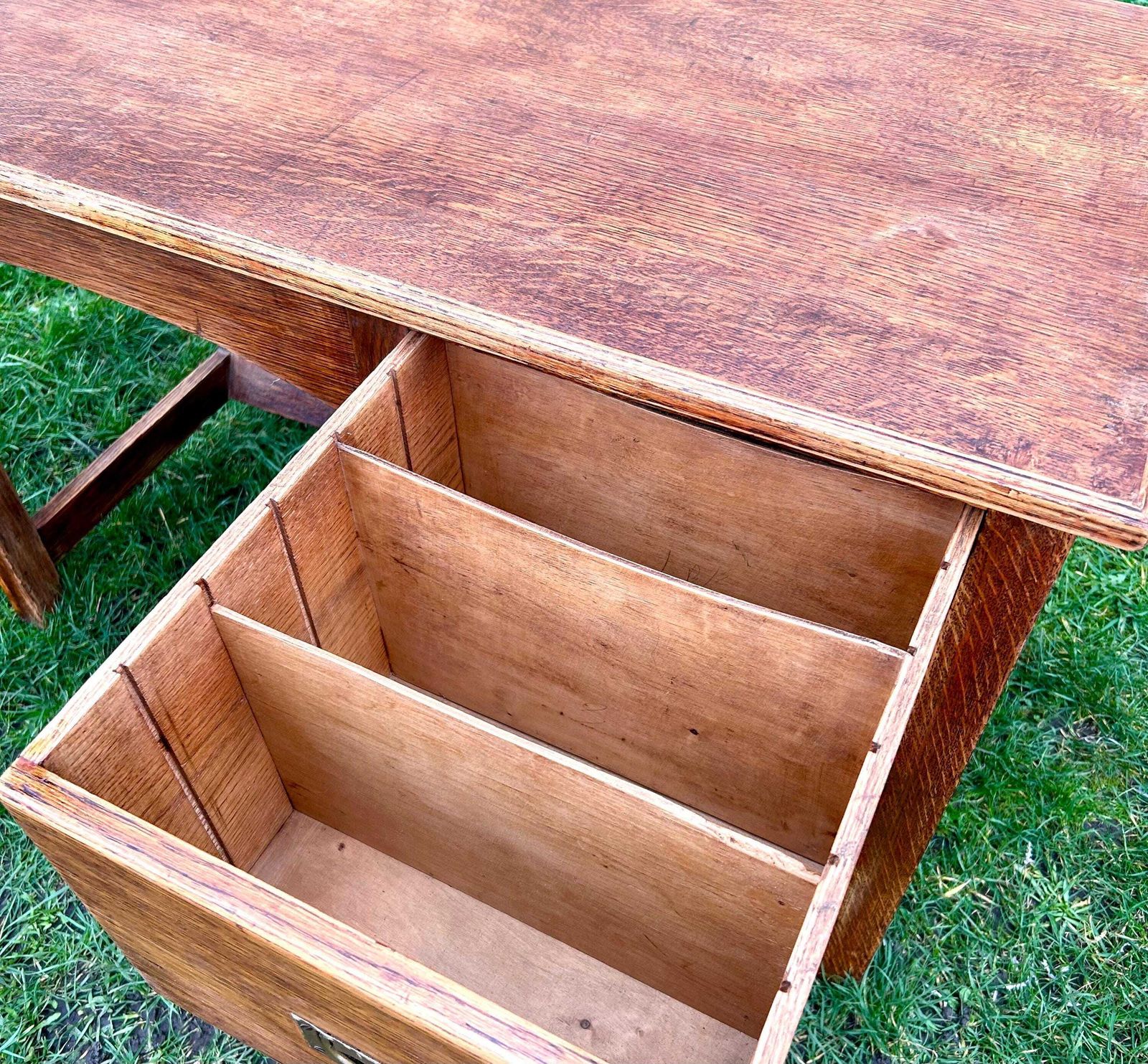 Vintage Oak Desk Industrial Office Retro Wooden Old Wooden Side Antique Drawer Filing Home Chair photo 360.0