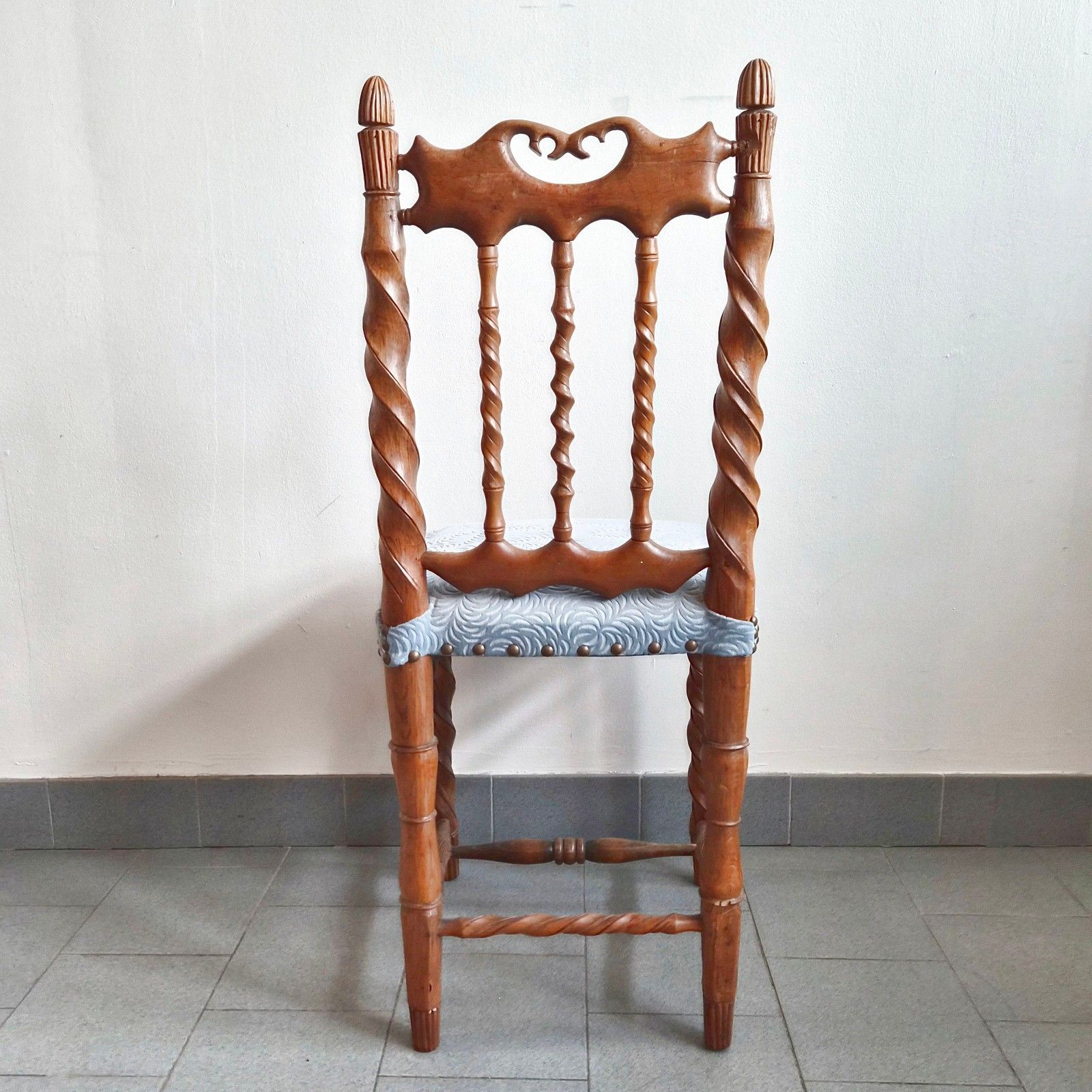 Vintage 1950s Handmade Wooden Carving & Velvet Chair 50s Folk Art photo Furniture