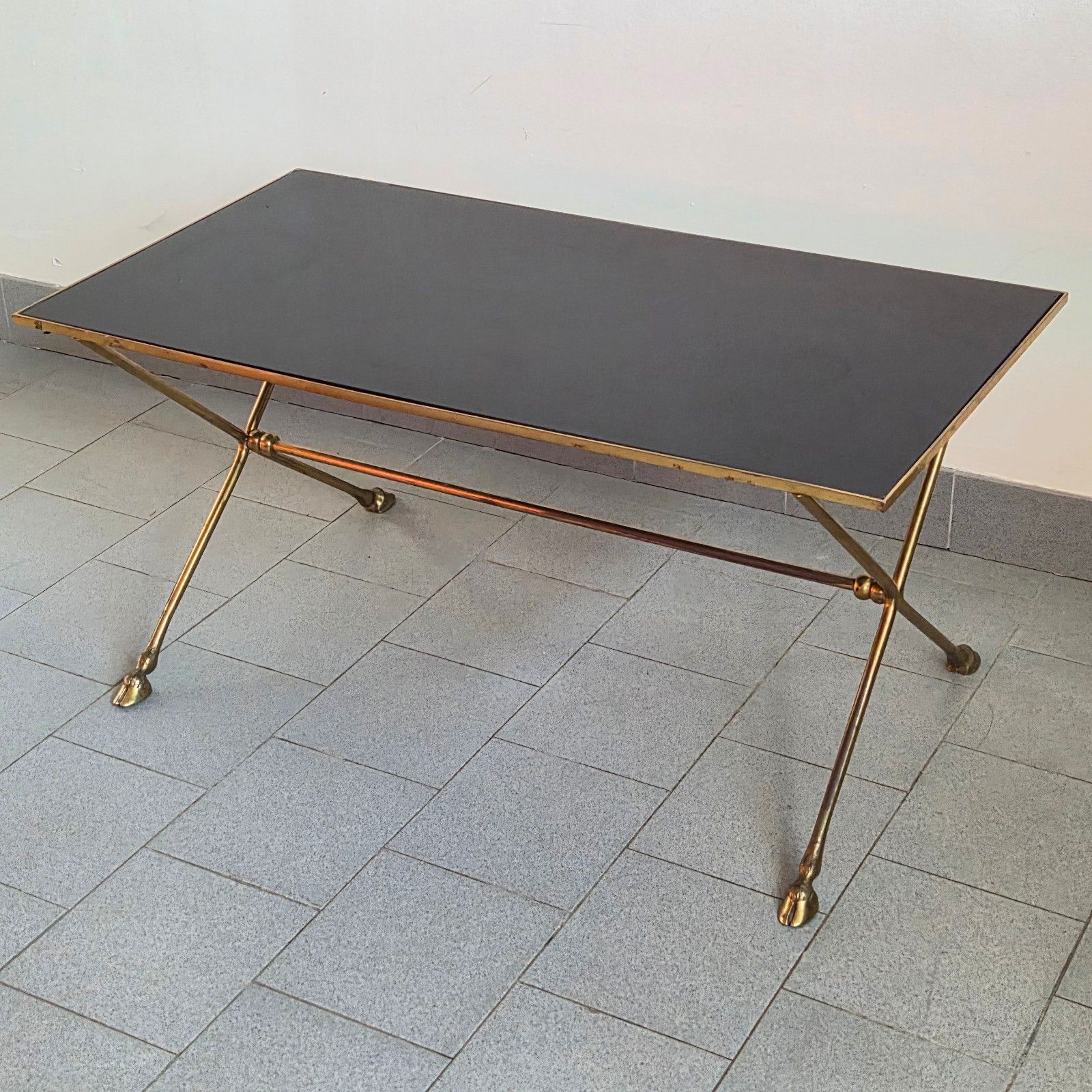 Vintage 1970s House Jansen Bronze & Glass Goat Feet Coffee Table 70s Chic photo for sale
