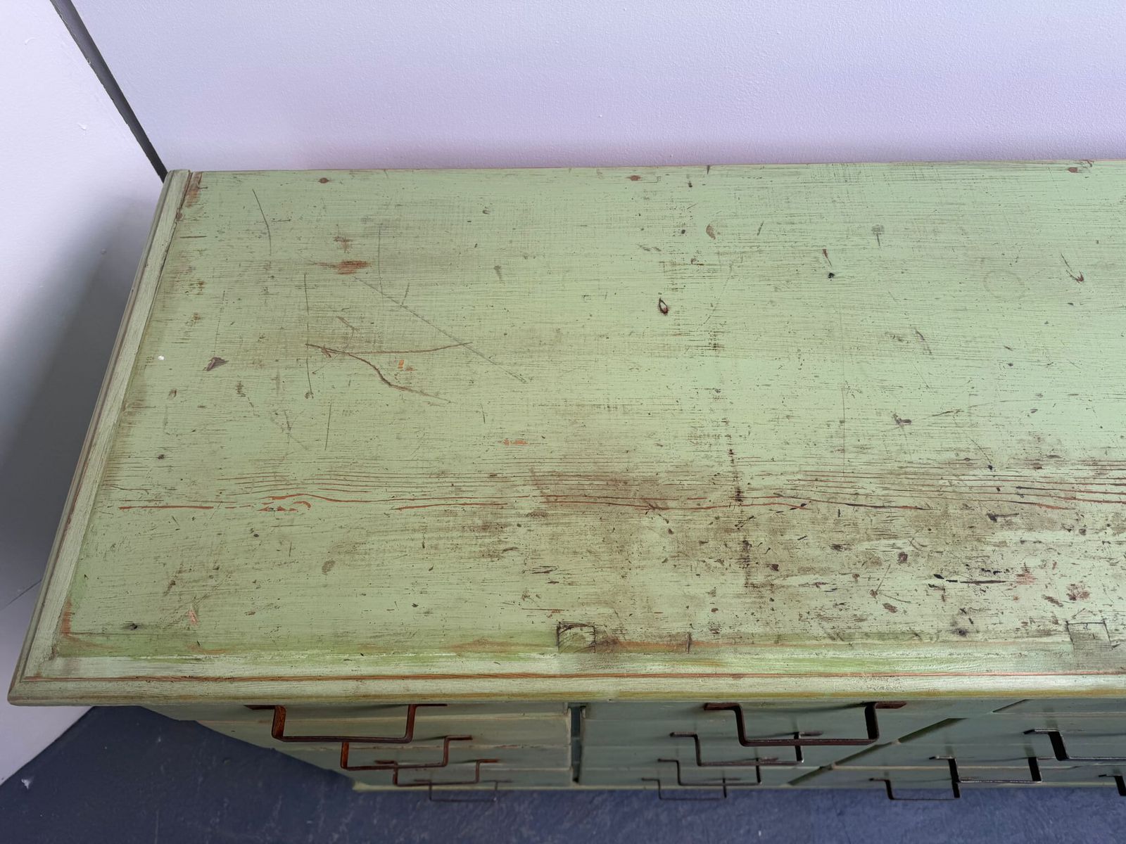 A Lovely Original Antique  Pine Painted Light Green 16 Drawer Shop Fitting photo vintage