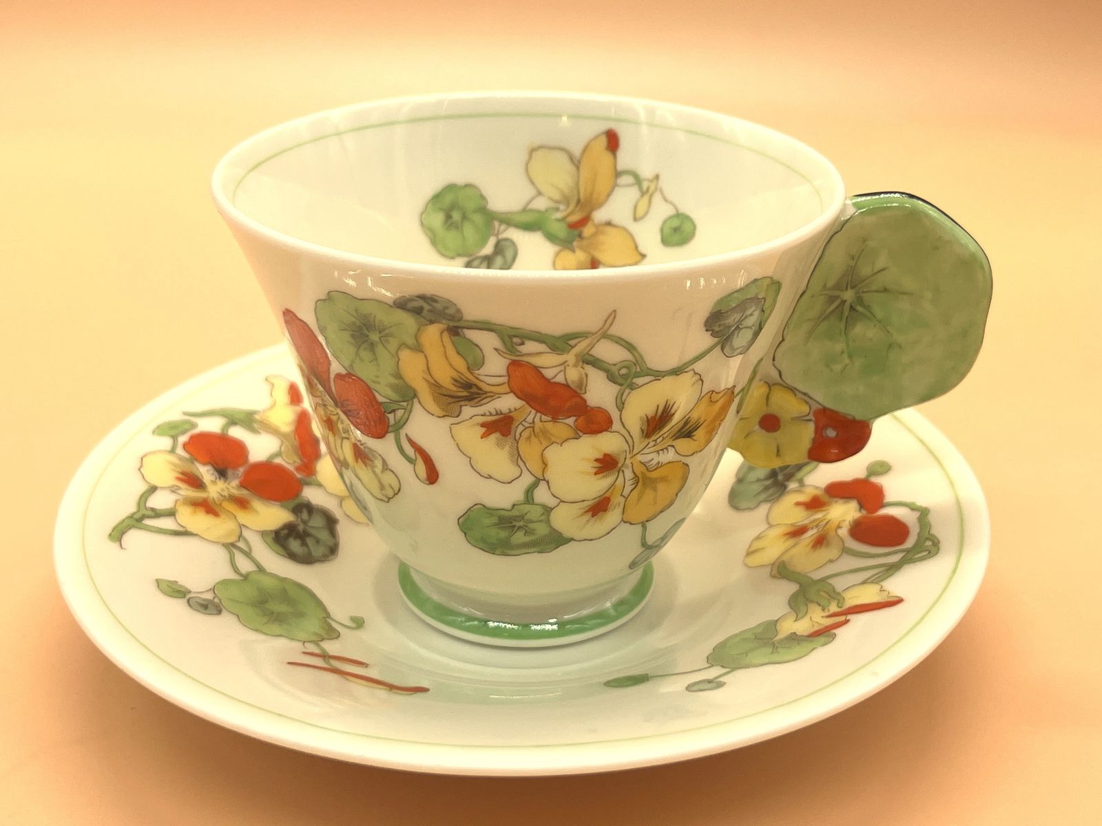 Antique Royal Doulton China Nasturtium Tea Cup And Saucer Duo. V1325. C1920. photo vintage