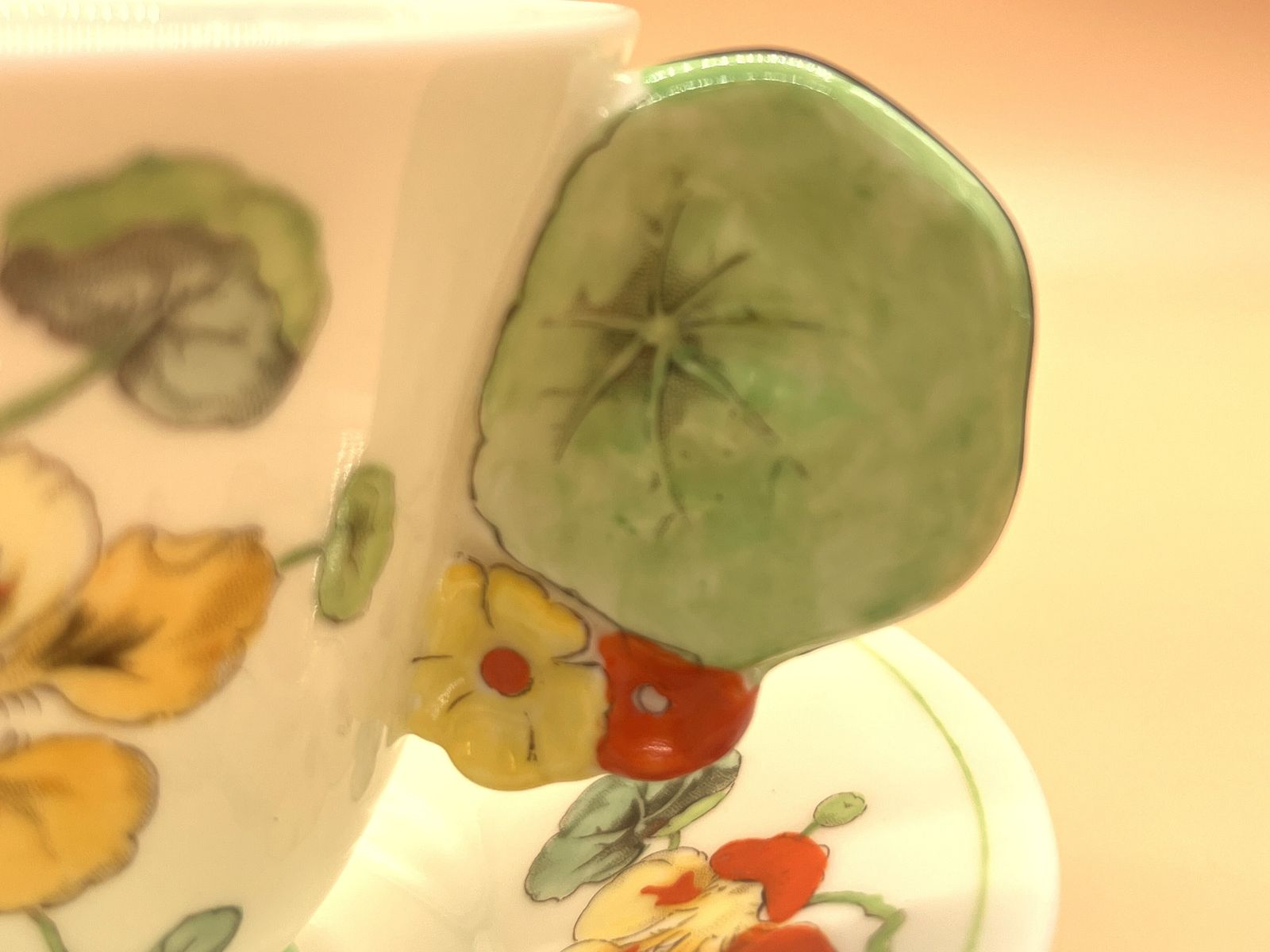 photo furniture Antique Royal Doulton China Nasturtium Tea Cup And Saucer Duo. V1325. C1920.