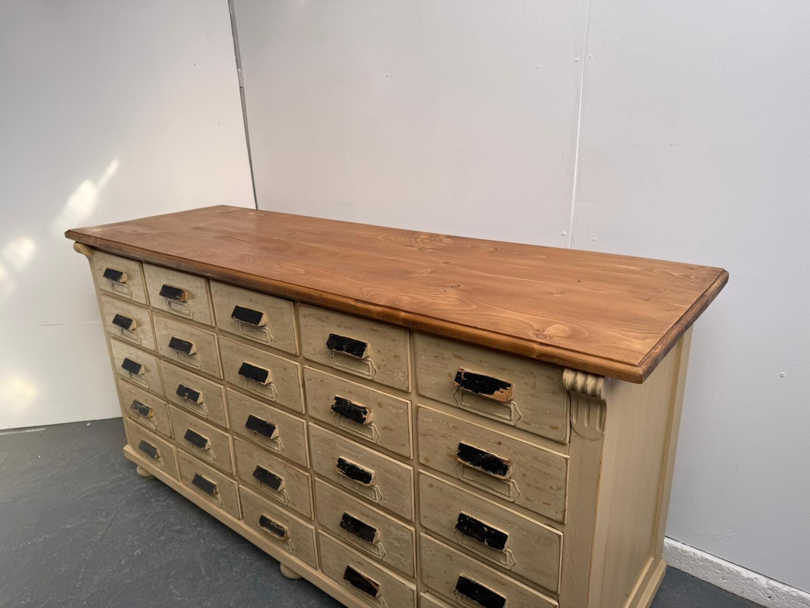 An Originally Painted Cream Hungarian Victorian Pine 25 Drawer Shop Fitting photo furniture
