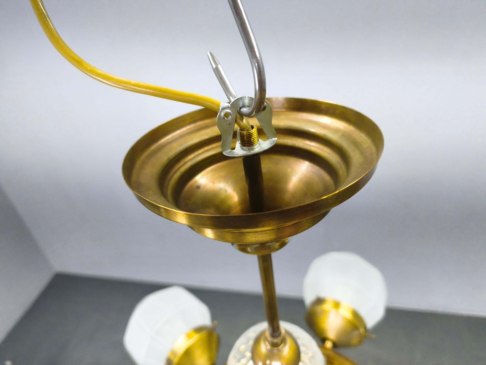 photo buy Czech Art Deco Brass And Glass Chandelier, 1950s