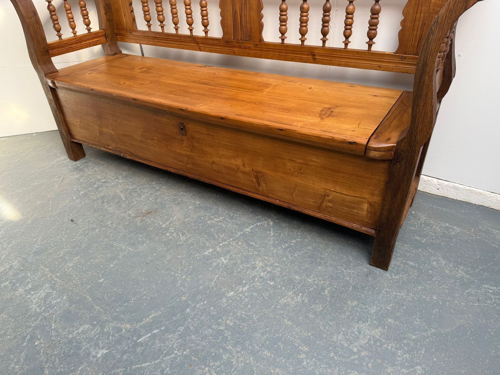 A Wonderful Waxed Original Victorian Pine Hungarian 3 Seater Box Settle photo furniture
