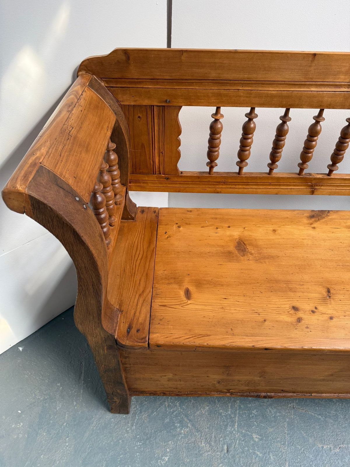 A Wonderful Waxed Original Victorian Pine Hungarian 3 Seater Box Settle photo Furniture