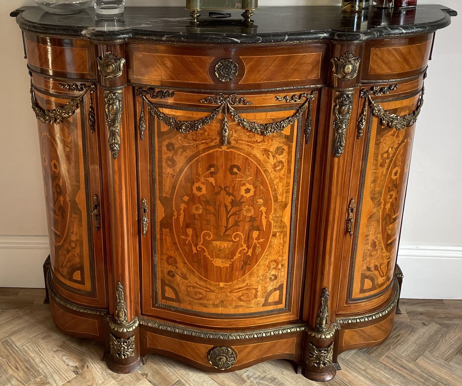 Fabulous Italian Reproduction Serpentine Shaped Marble Top Credenza photo furniture