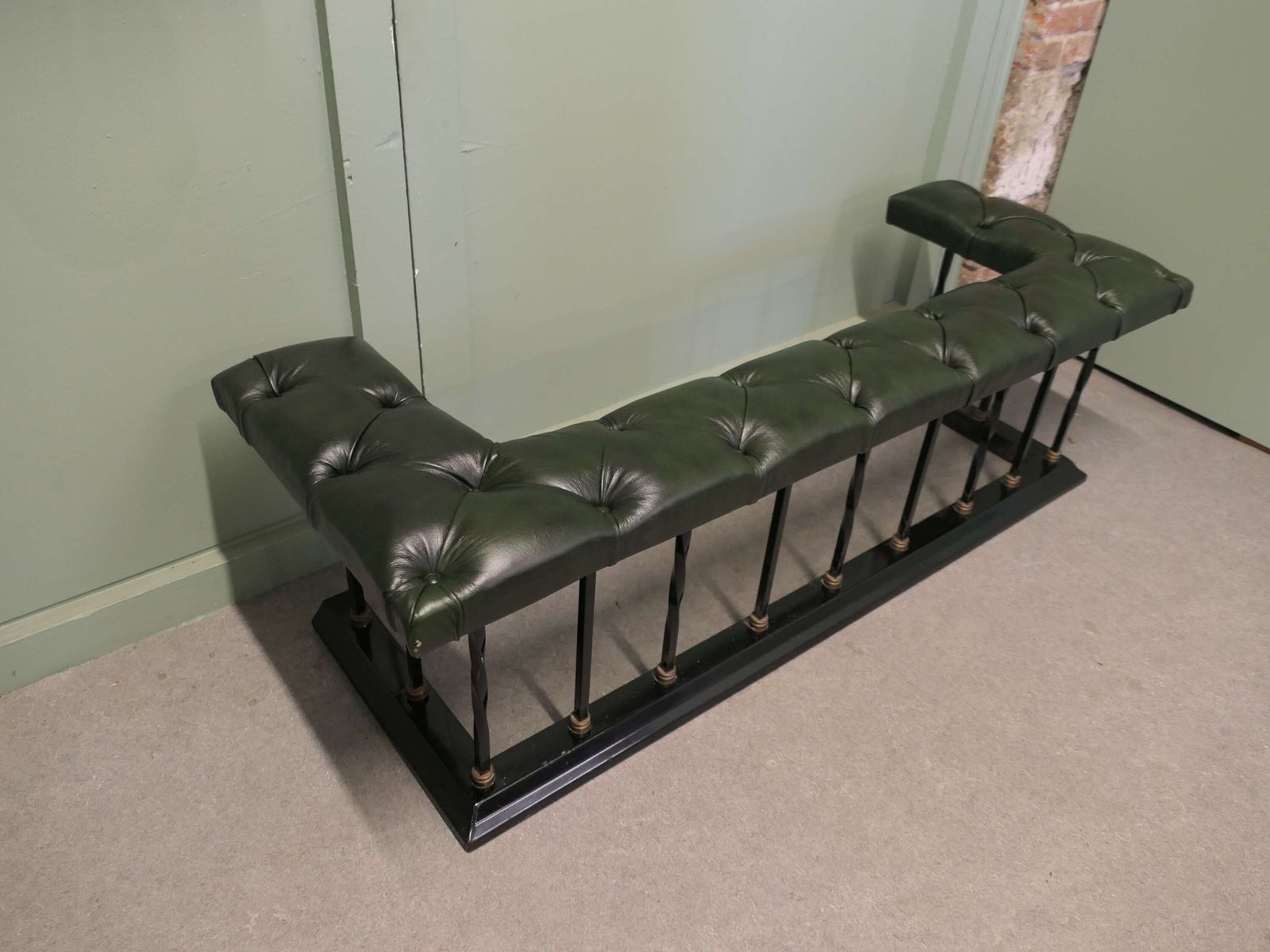 Brass And Iron Club Fender Buttoned Leather Fire Side Seat photo for sale