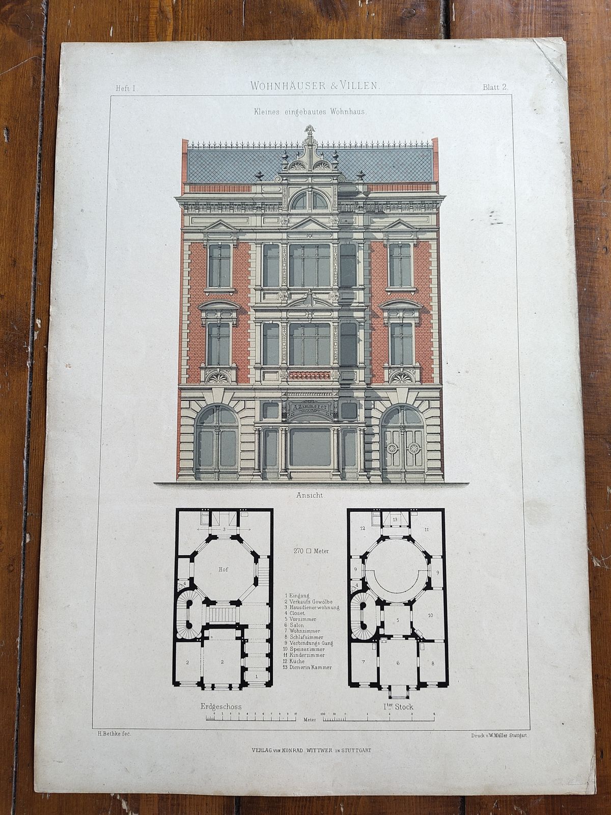 Set 1: 6 Antique 19thc Chromolithographs – Bethke ‘Villen’ Series, C.1885 photo for sale