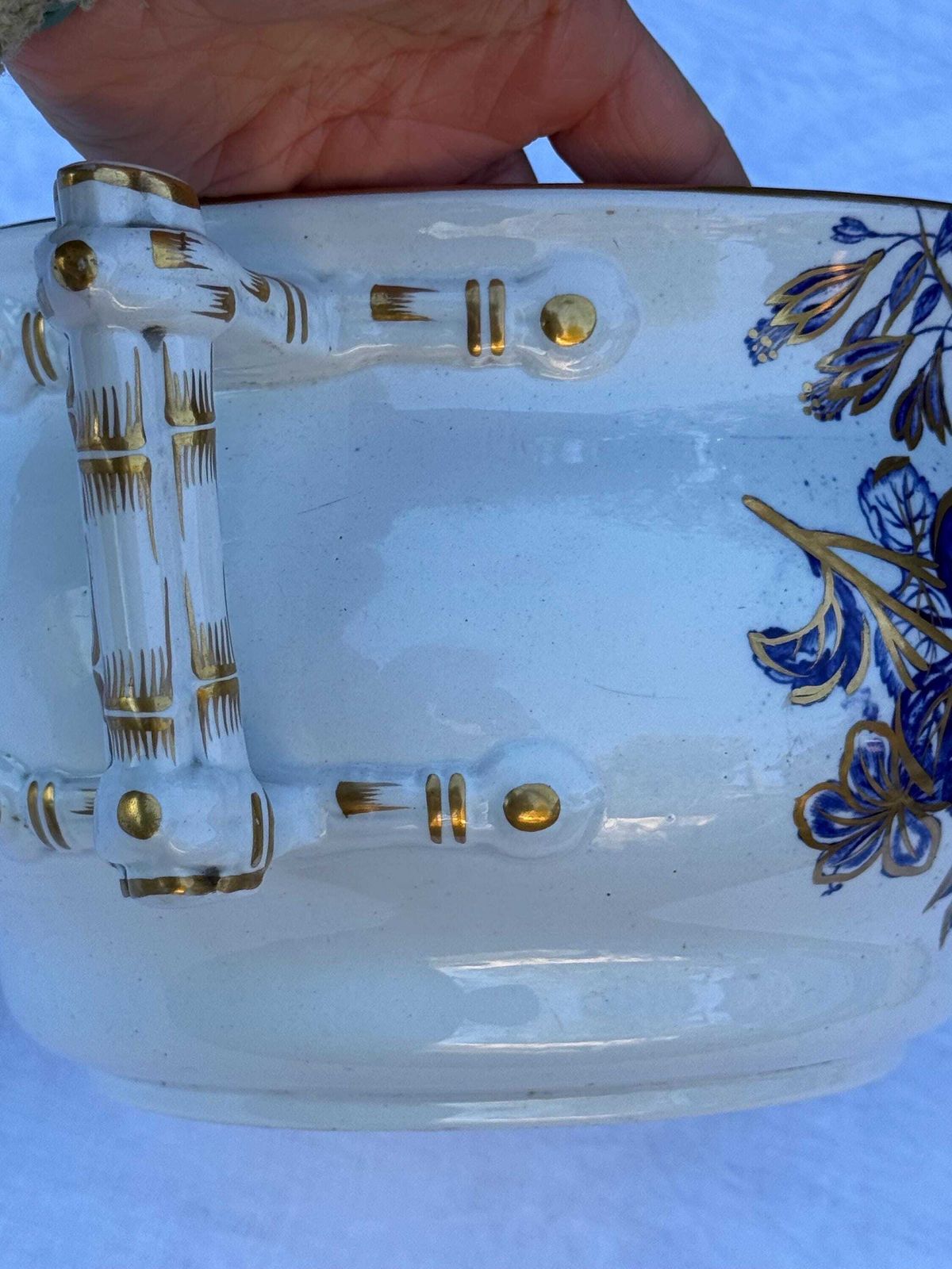 Victorian Ashworth Brothers Chamber Pot Blue Floral Gilt Ironstone Antique Planter photo vintage
