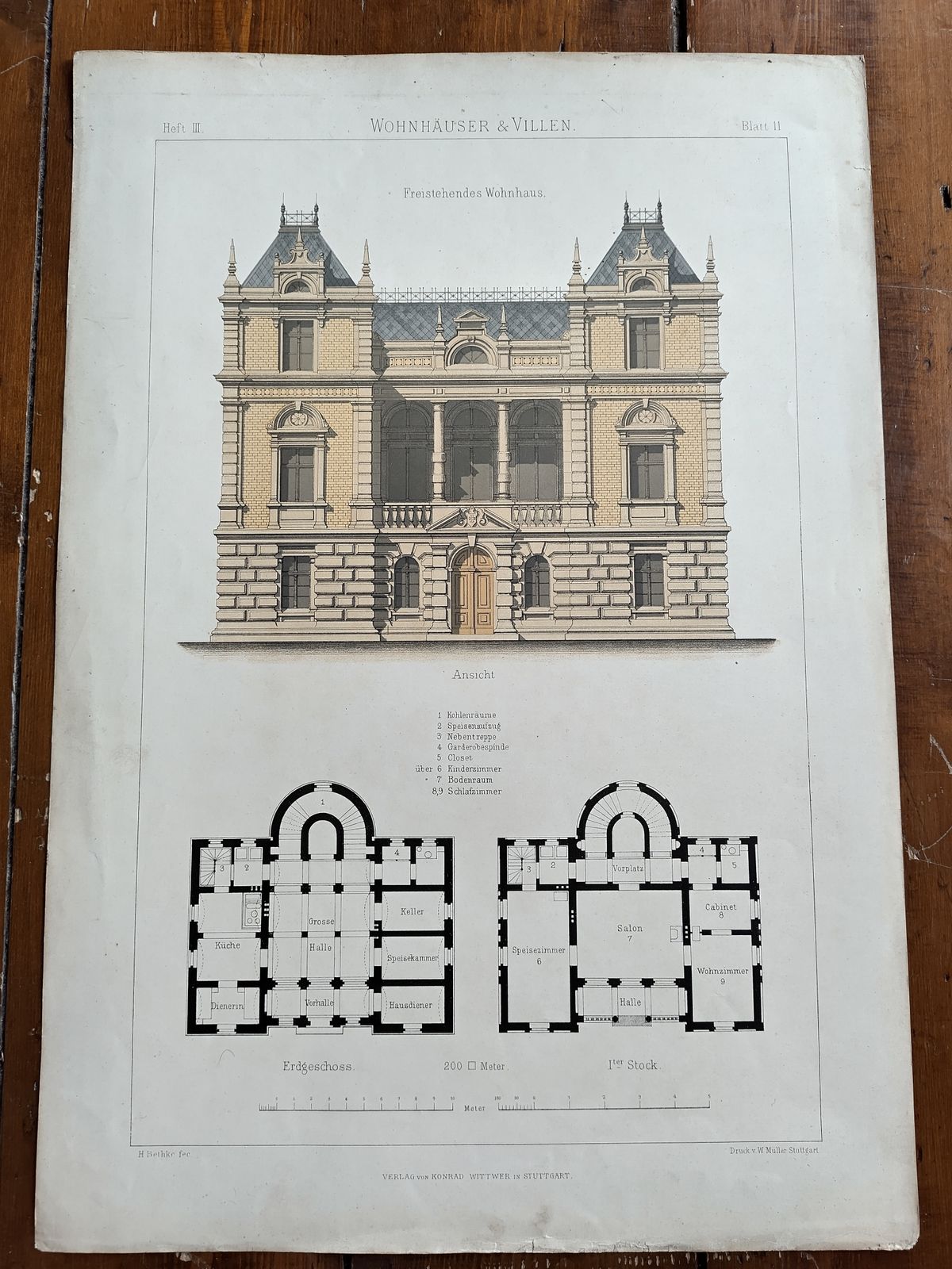 Set 2: 6 Large Antique 19thc Chromolithographs – Bethke ‘Villen’ Series, C.1885 photo furniture