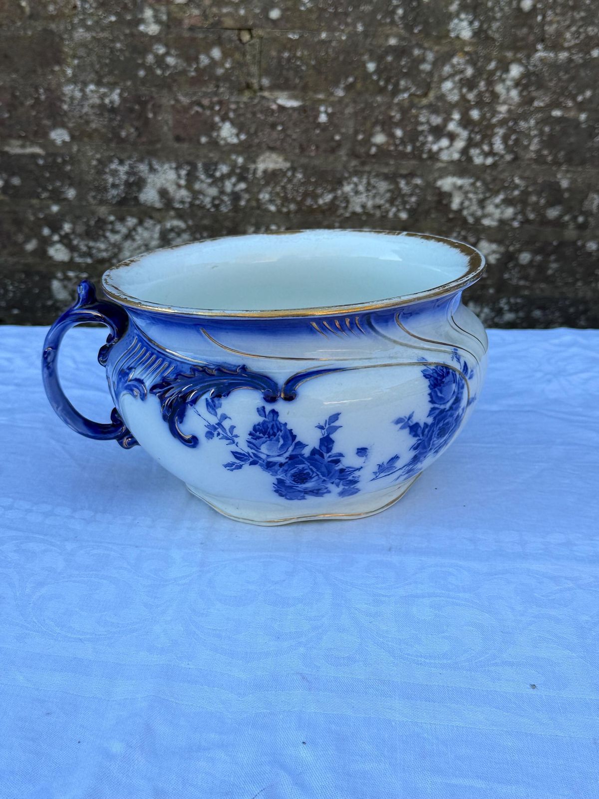Antique Royal Doulton Adele De Dijon Chamber Pot Blue White Edwardian Planter England photo furniture