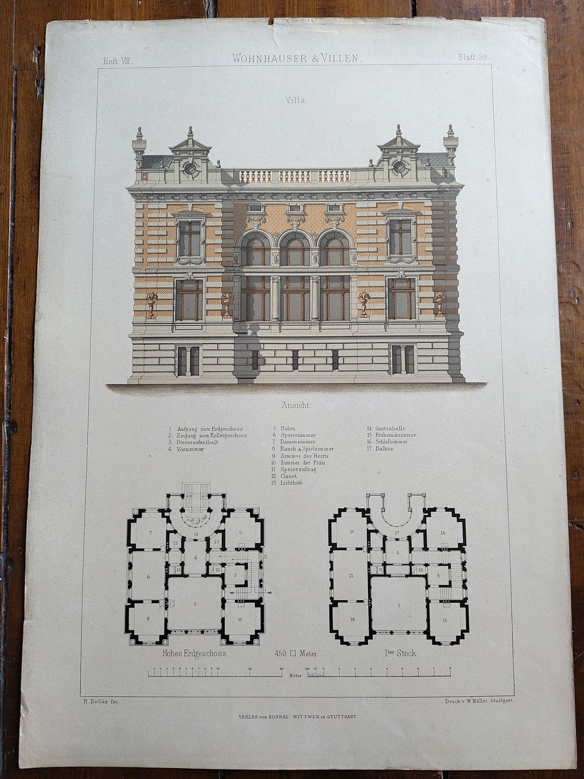 Set 5: 6 Large Antique 19thc Chromolithographs – Bethke ‘Villen’ Series, C.1885 photo furniture