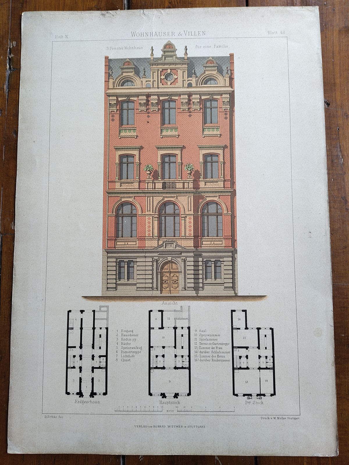 Set 5: 6 Large Antique 19thc Chromolithographs – Bethke ‘Villen’ Series, C.1885 photo Art