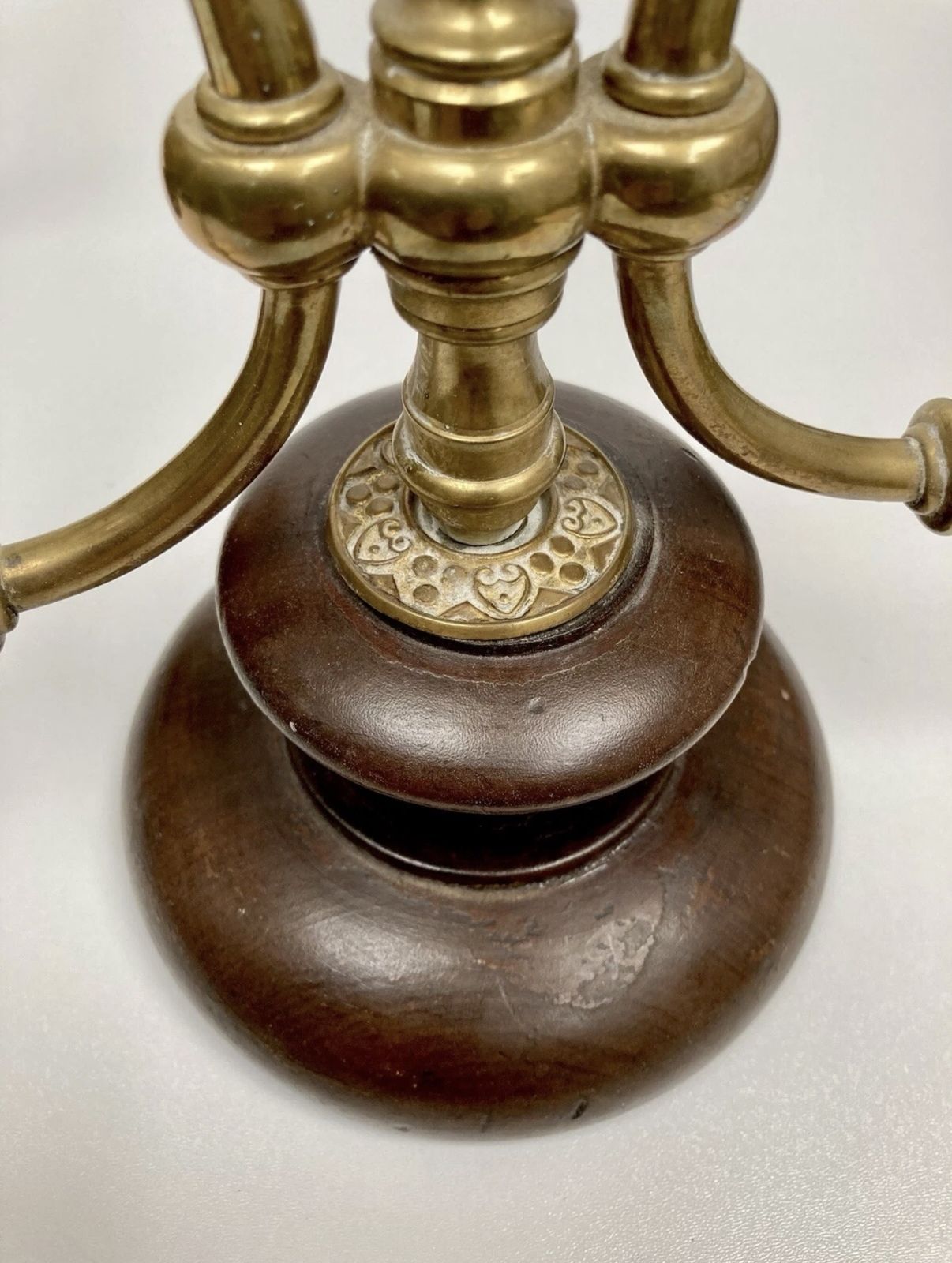 Pair Of Stunning Arts And Crafts Walnut And Brass Candlesticks  / Candelabras photo for sale