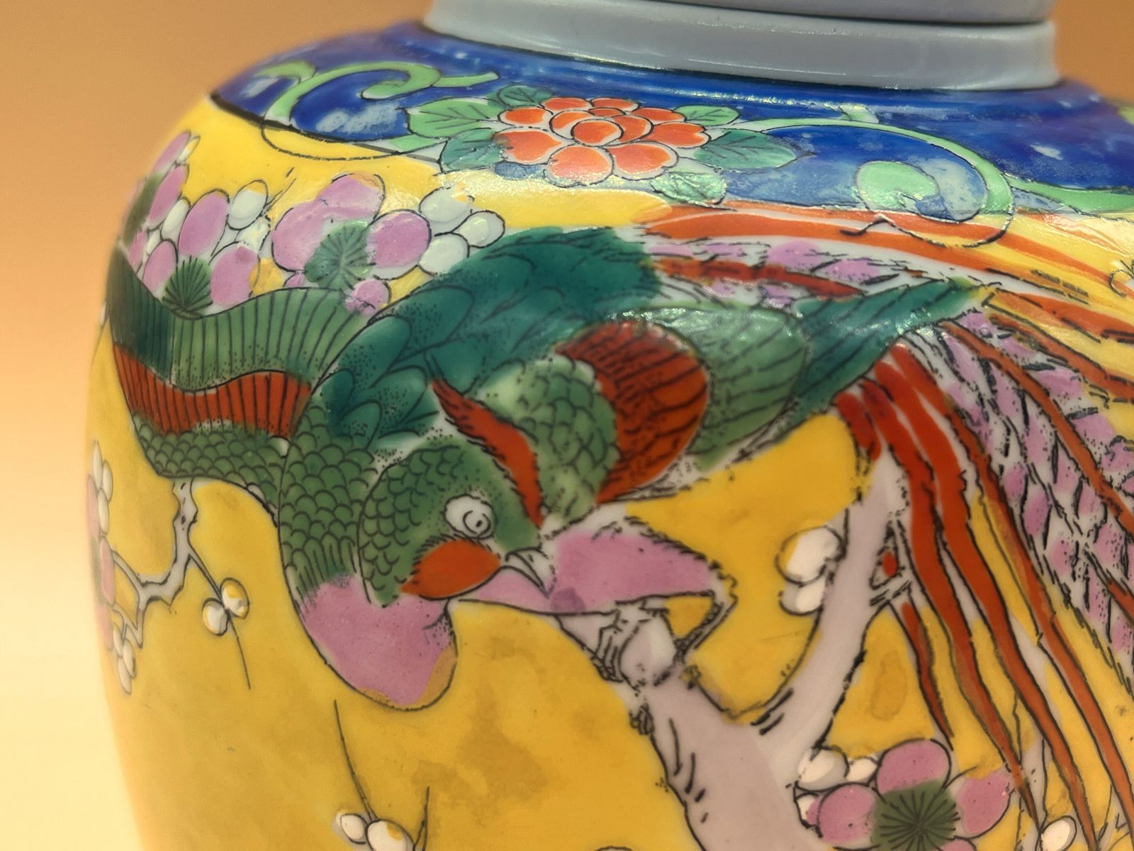 Antique Japanese Yamatoku Ware Lidded Ginger / Temple Jar, Asiatic Pheasants, Lotus And Dogwood Flowers. photo furniture