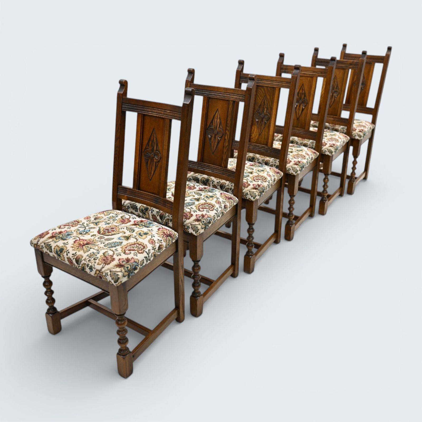 6 Yorke Old Charm Dining Chairs Trellis Fabric Light Oak Frames Free Uk Delivery photo furniture