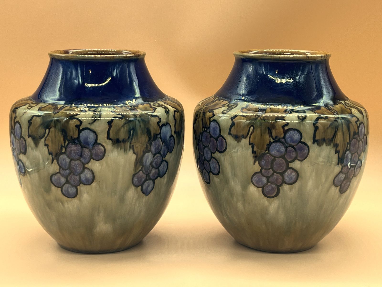 Pair Of Antique Florence C Roberts & Florrie Jones Royal Doulton Pottery Vases. 8374. C1900. photo for sale
