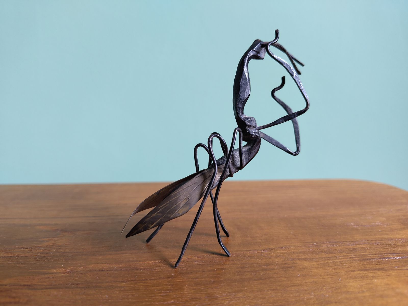 Rare Signed Pair Of Antique Japanese Articulated Metal Insects – Mantis & Cicada photo furniture