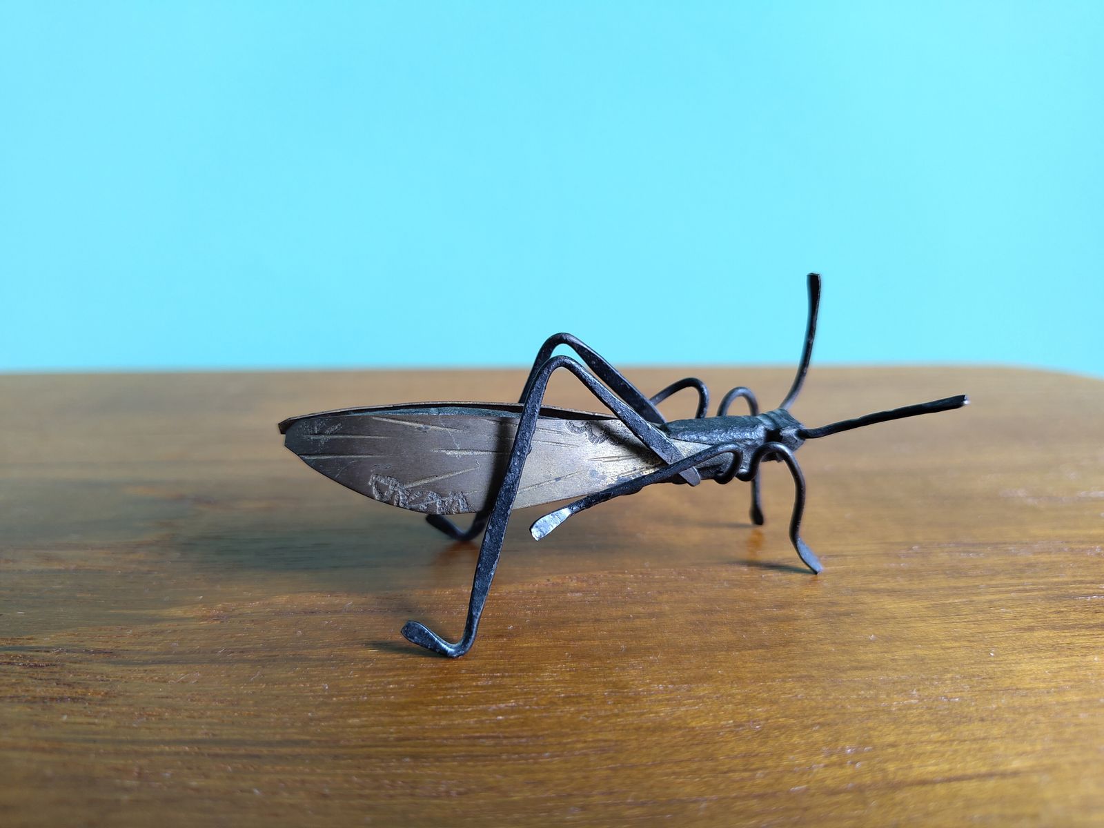 Rare Signed Pair Of Antique Japanese Articulated Metal Insects – Mantis & Cicada photo Art