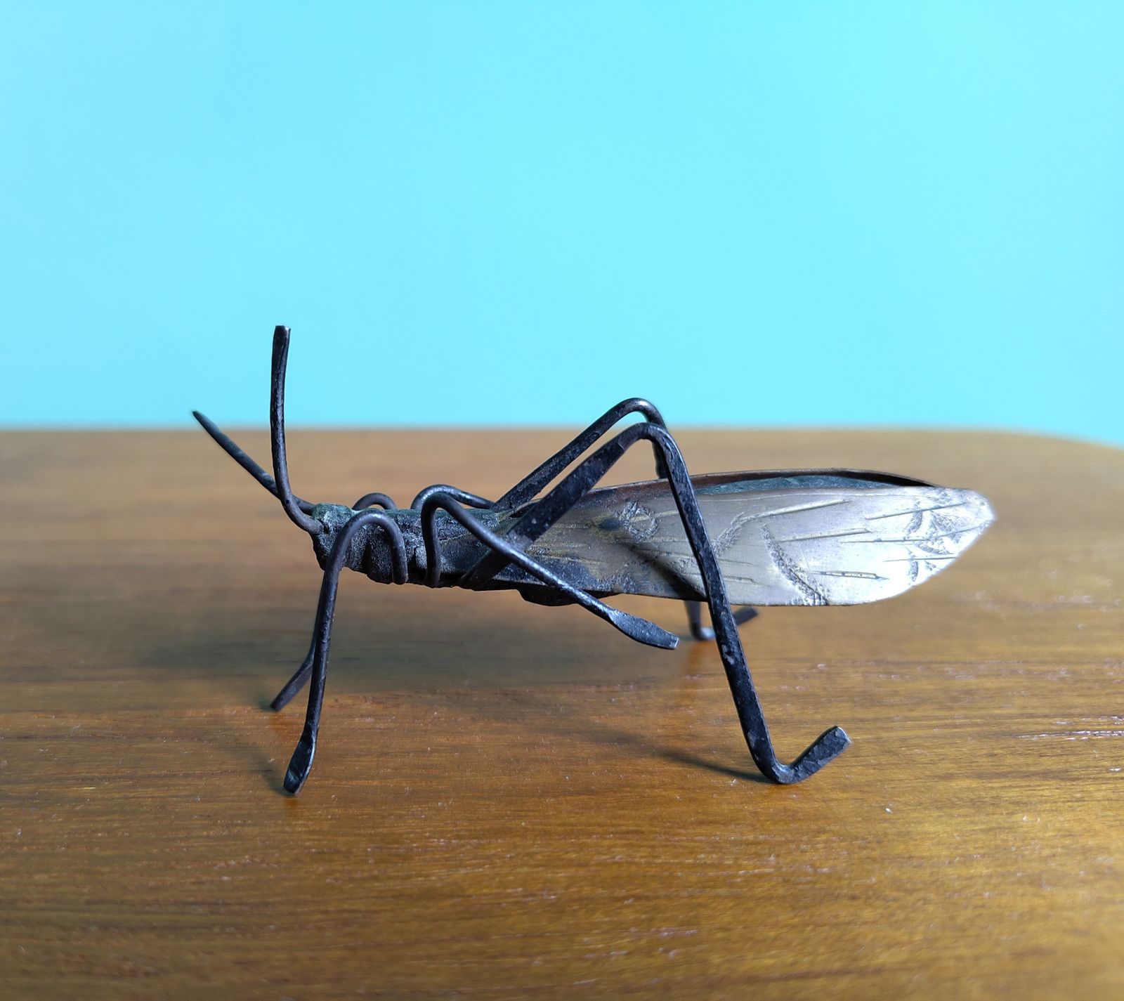 Rare Signed Pair Of Antique Japanese Articulated Metal Insects – Mantis & Cicada photo 950.0