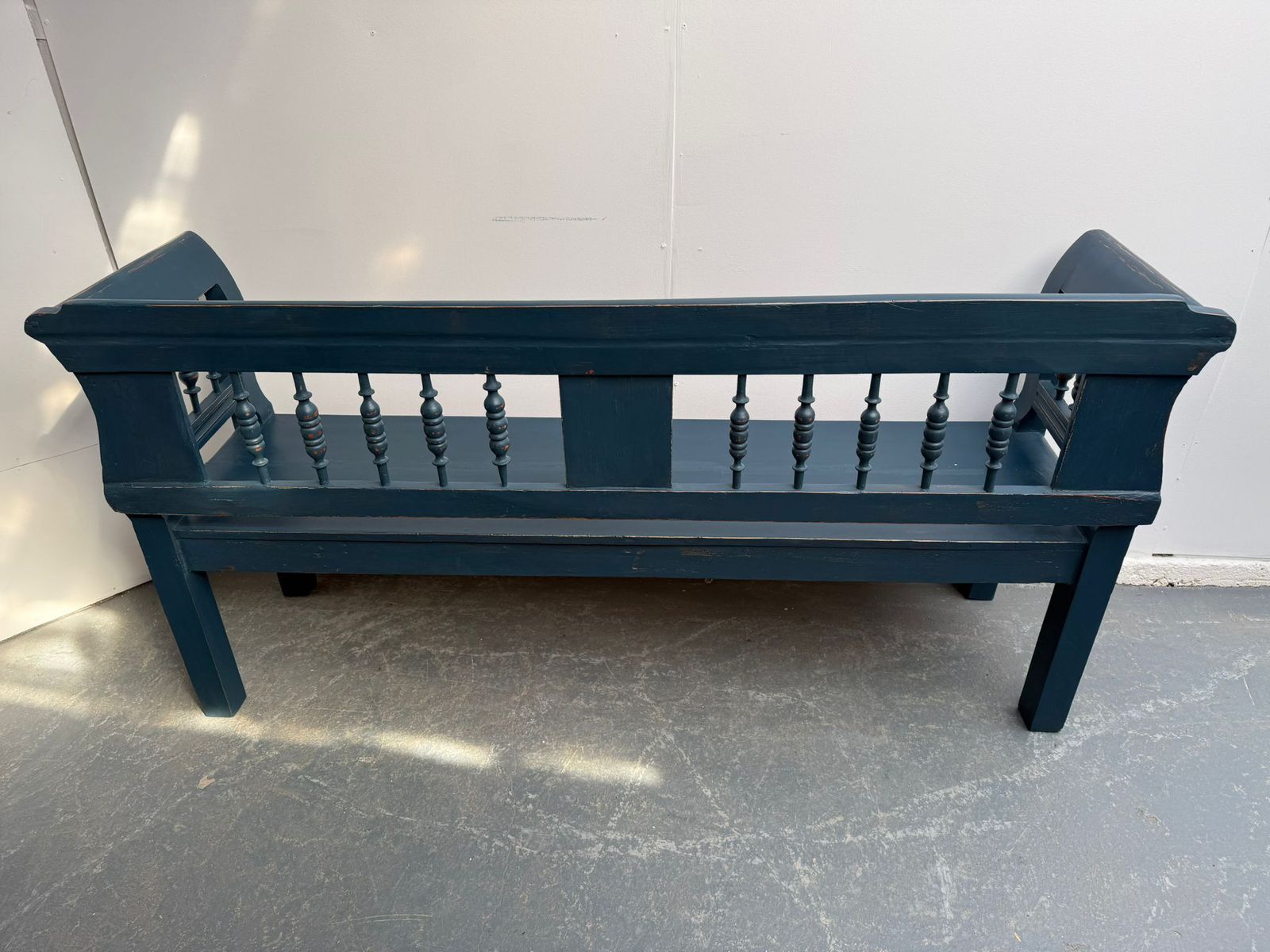 Furniture A Lovely Painted Blue Original Victorian Pine Hungarian 3 Seater Bench photo