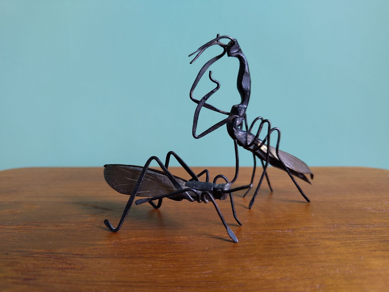 photo for sale Rare Signed Pair Of Antique Japanese Articulated Metal Insects – Mantis & Cicada