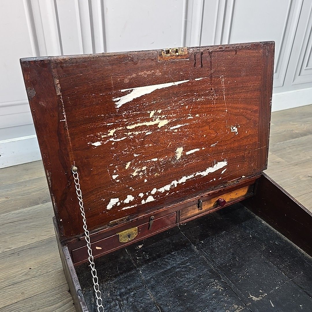 photo vinterior Antique Wooden Writing Slope Mahogany Lap Desk Storage Box Drawers Vintage