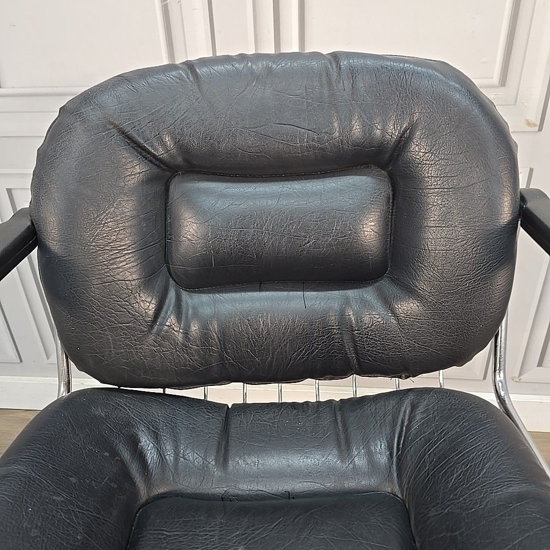 Retro Swivel Office Chair Italian Palladium Vinyl Seat Chrome Vintage Mcm photo Furniture