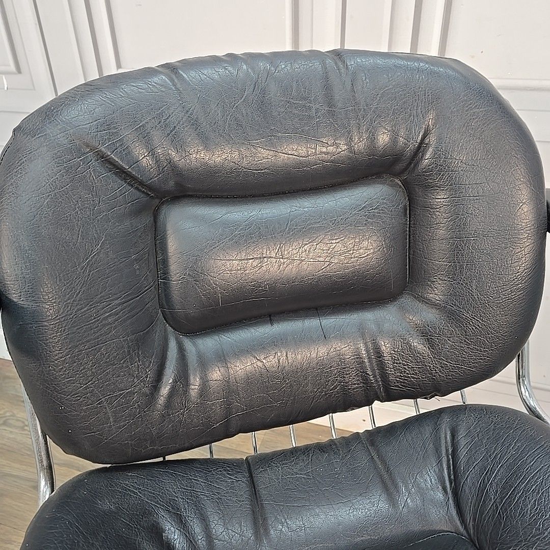 photo for sale Retro Swivel Office Chair Italian Palladium Vinyl Seat Chrome Vintage Mcm