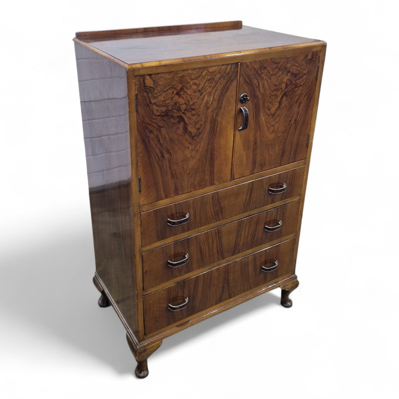 Antique Walnut Linen Cabinet / Vintage Millinery Storage Cupboard With Drawers