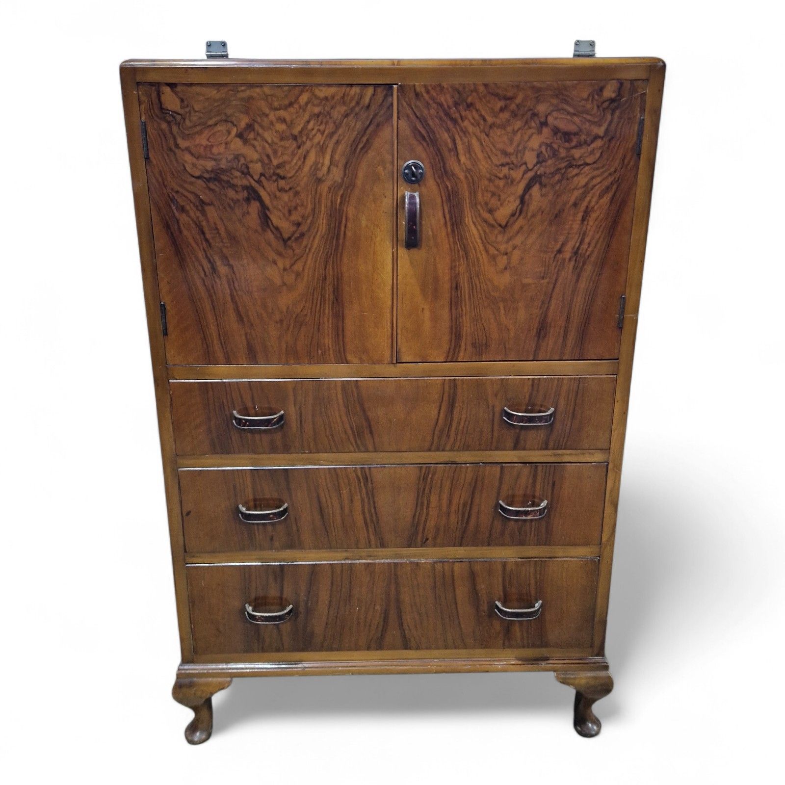 Furniture Antique Walnut Linen Cabinet / Vintage Millinery Storage Cupboard With Drawers photo
