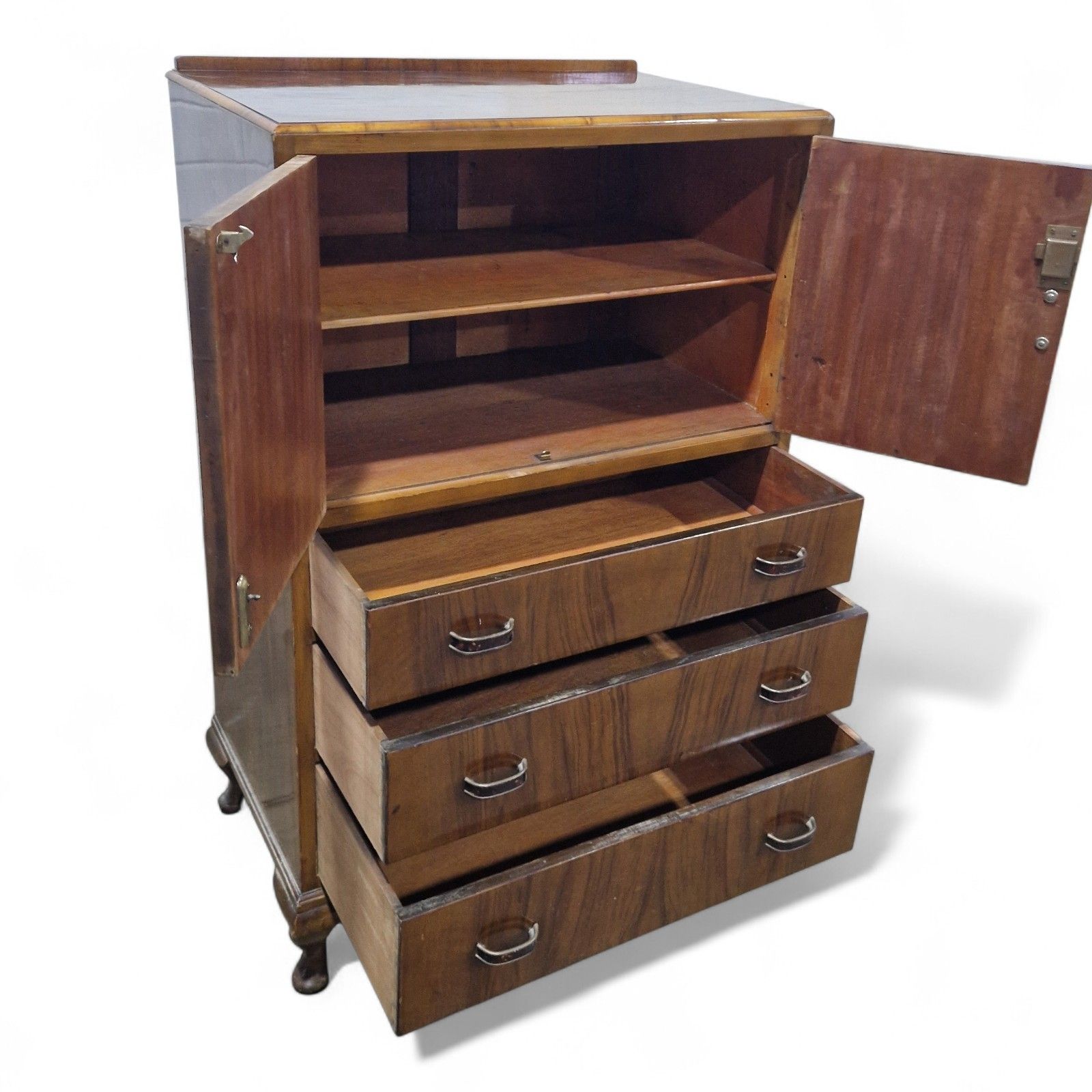 photo vintage Antique Walnut Linen Cabinet / Vintage Millinery Storage Cupboard With Drawers