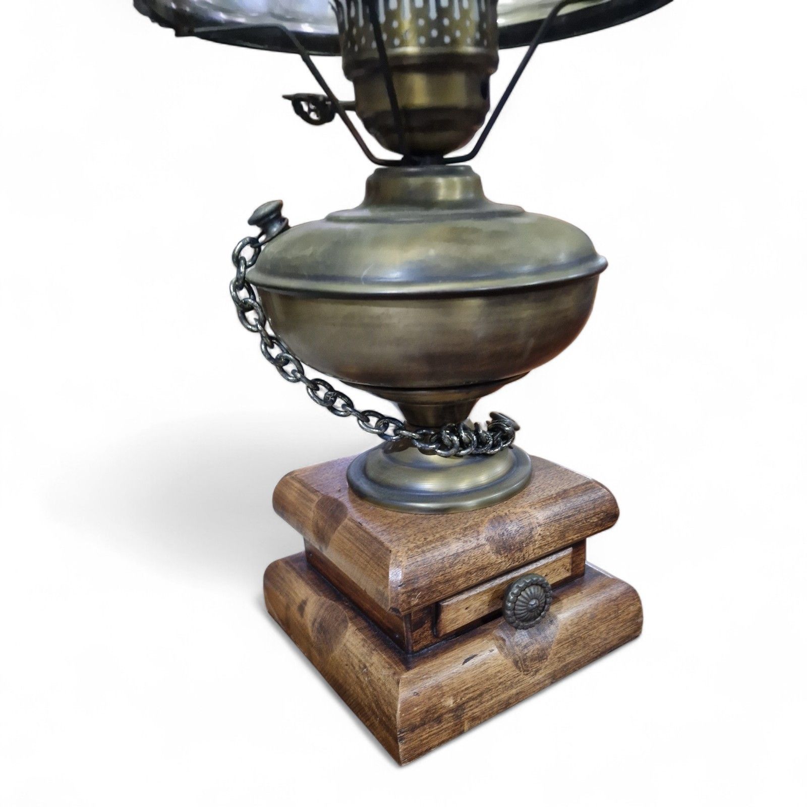 Antique Desk Light Converted Glass Chimney Oil Lamp Smoked Glass Globe photo 125.0