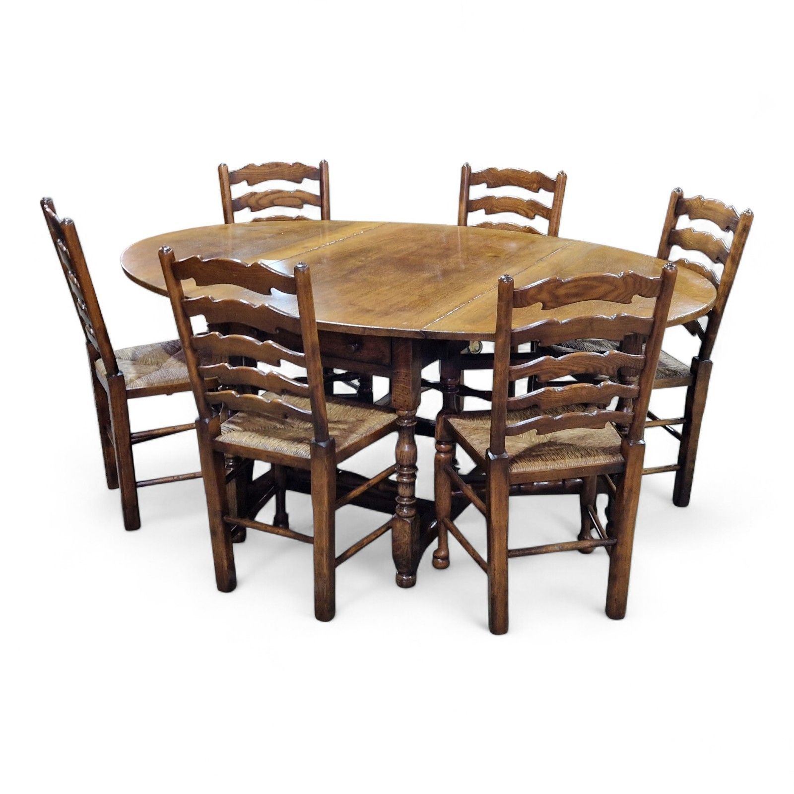 Solid Oak Gateleg Dining Table + 6 Ladderback Chairs Set Titchmarsh And Goodwin photo for sale