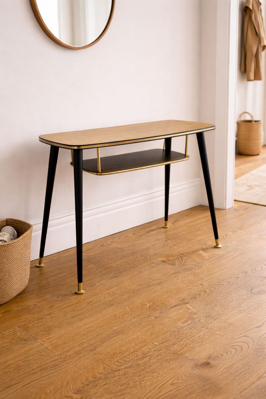 Renovated 1960s Mid Century Modern Formica Coffee Table With Magazine Shelf
