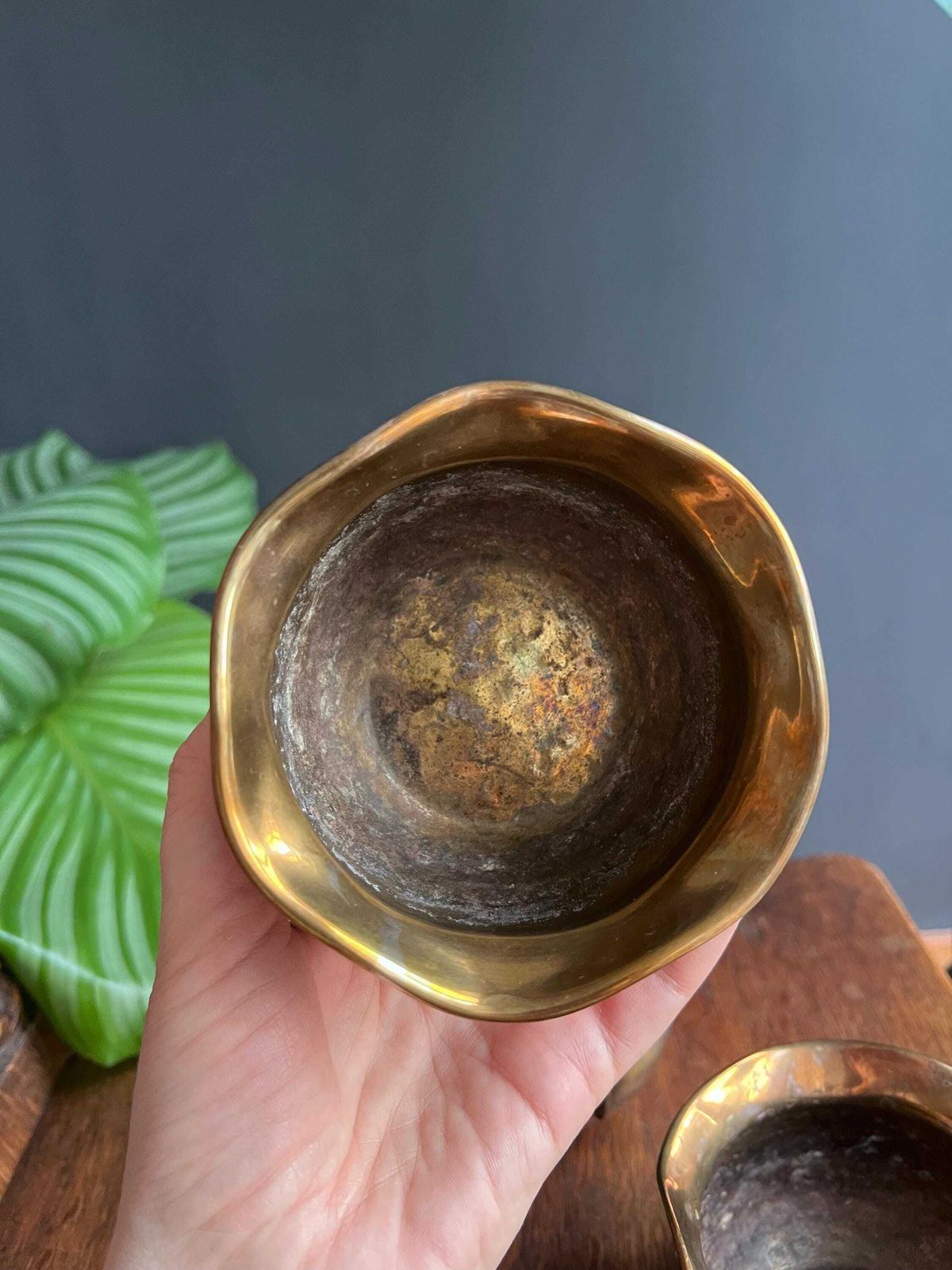 photo furniture Vintage Brass Planters, Set Of 3 Small Hammered Plant Pots, Boho Succulent Cachepot