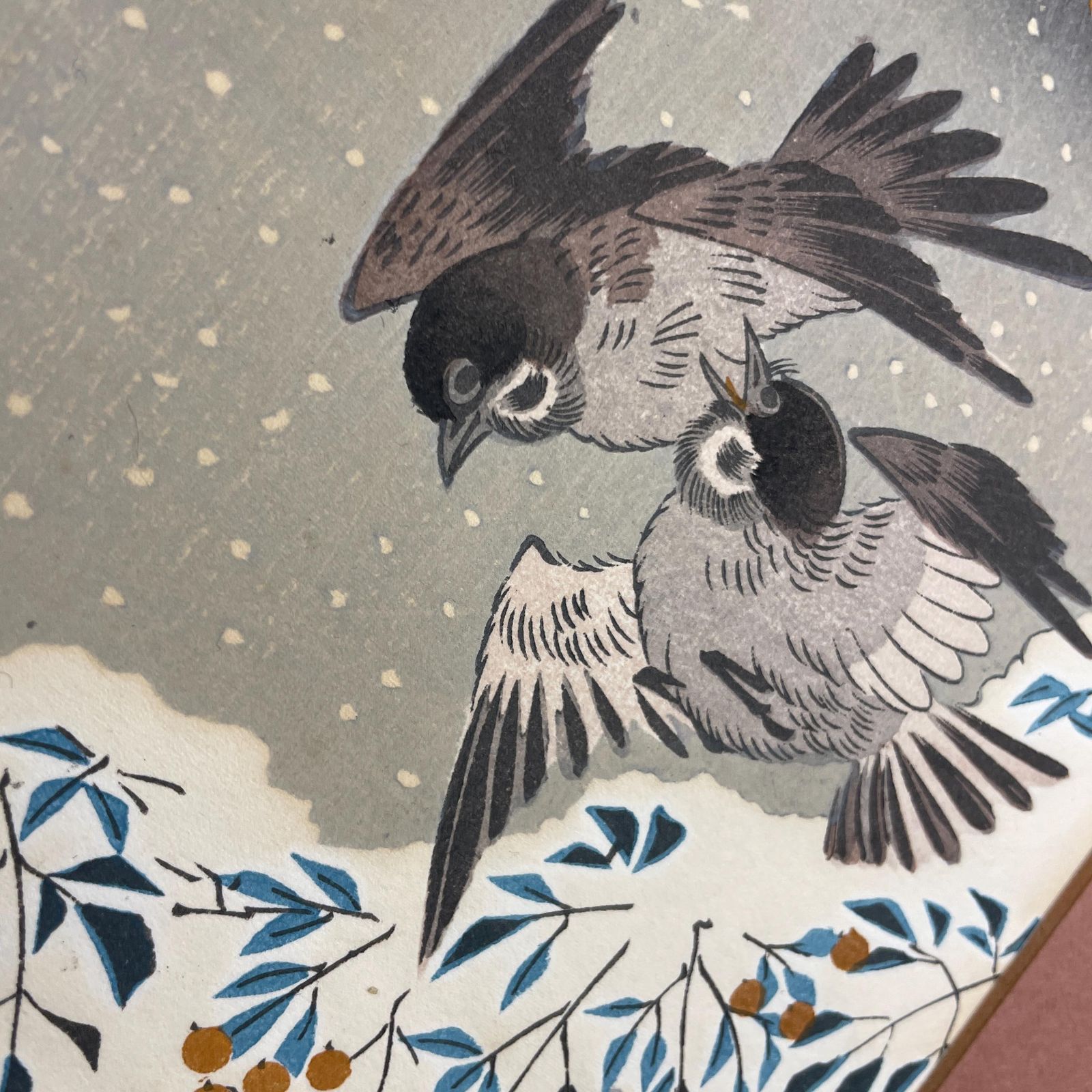 photo vinterior 4 Oriental Hand Printed Pictures Framed Vintage Birds Gold Frame Art Paper Antique Original Artwork Block / Screen Printed Japanese Japan
