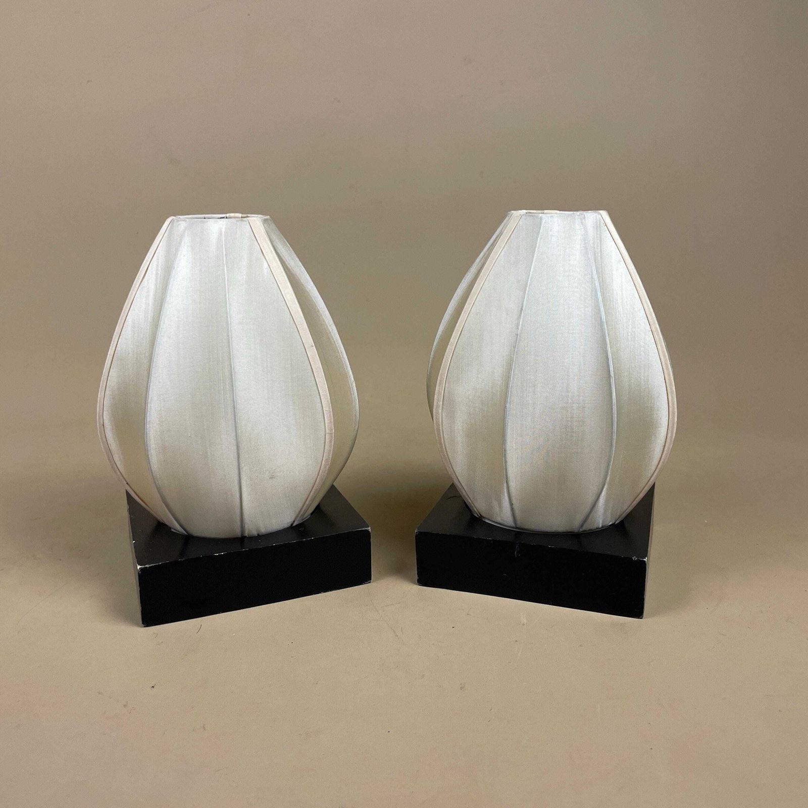 Matching Pair Of Silk Lantern Candlestick Candle Stick Holder Tea Light Vintage Square Wood Base Taper Dinner Candlesticks Oriental 2 Set photo for sale