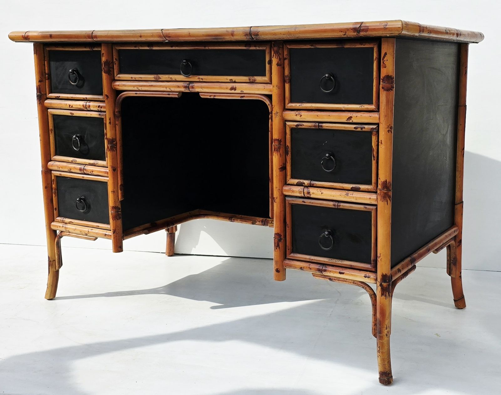 A Mid Century Chinese Chippendale Bamboo Writing Desk, Chinoiserie photo for sale