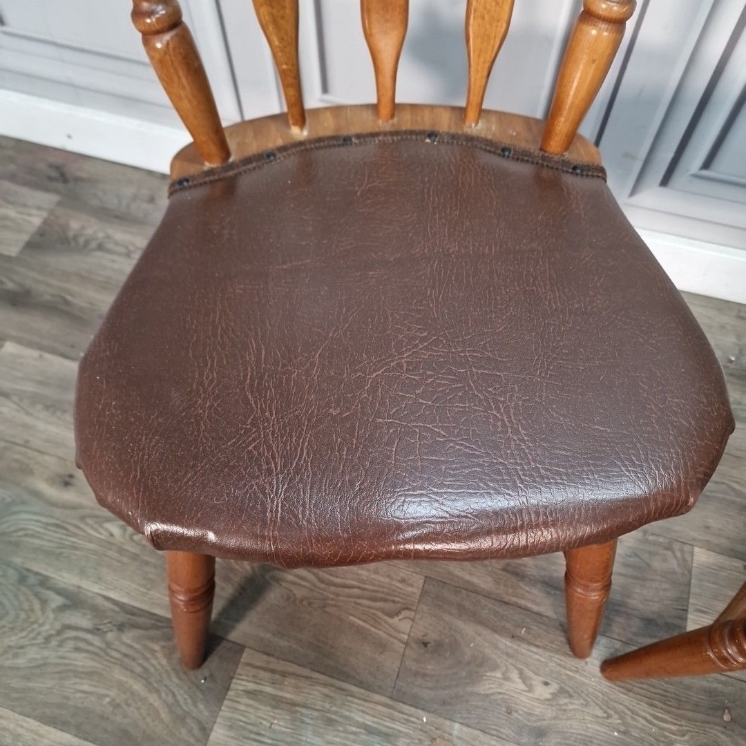 Vintage Farmhouse Dining Chairs Pair Of 2 Upholstered Pub Seats Solid Wood photo Furniture