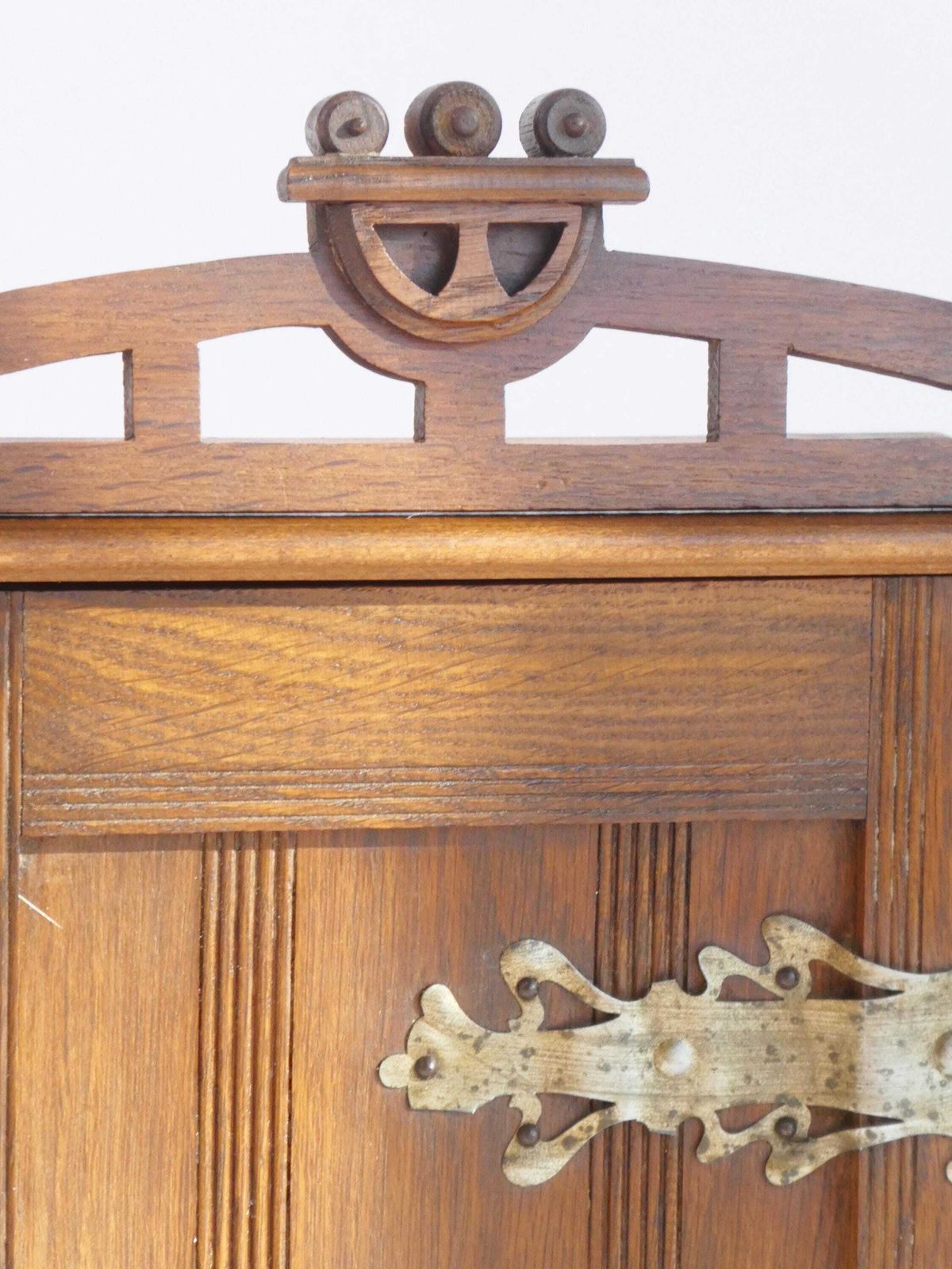 Antique Dutch Oak Medicine Cabinet With Brass Decor, Jugendstil Apothecary, Chest With Lock. photo for sale