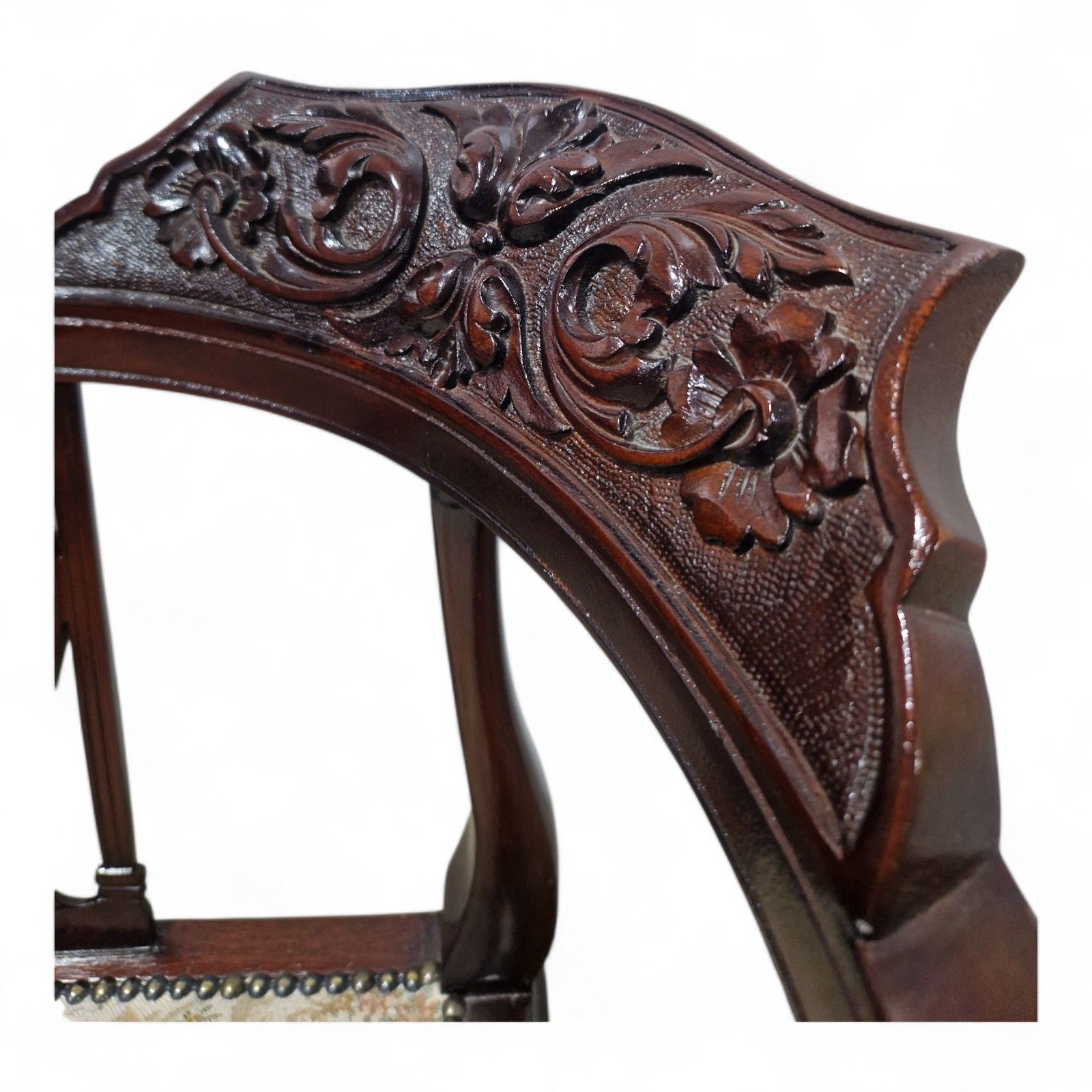 Furniture Victorian Corner Chair Carved Mahogany Bow Back Armchair Cabriole Legs Antique photo