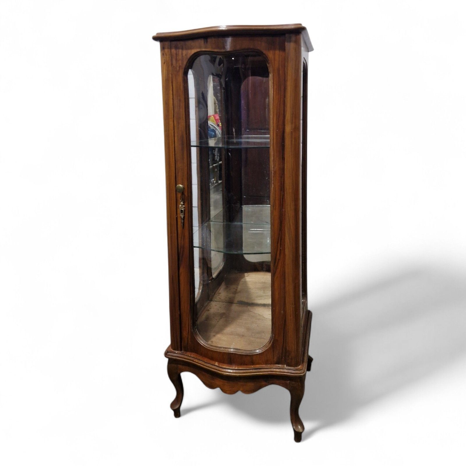 French Style Display Cabinet Serpentine Cabriole Tall Slim Vintage Cabriole Leg photo buy