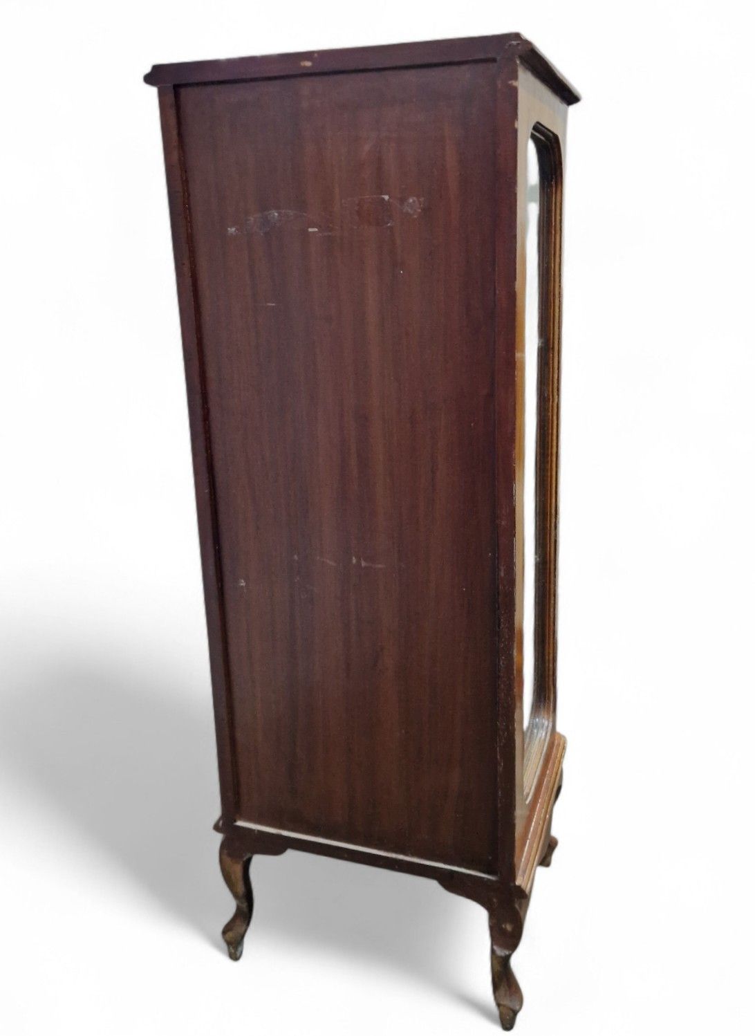photo vintage French Style Display Cabinet Serpentine Cabriole Tall Slim Vintage Cabriole Leg