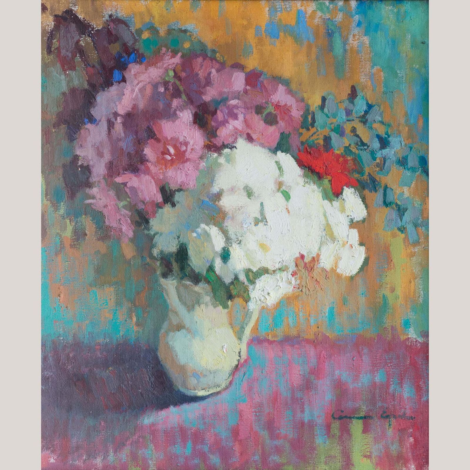 Floral Still Life Colourist Oil Painting – Signed (Artist Unidentified).