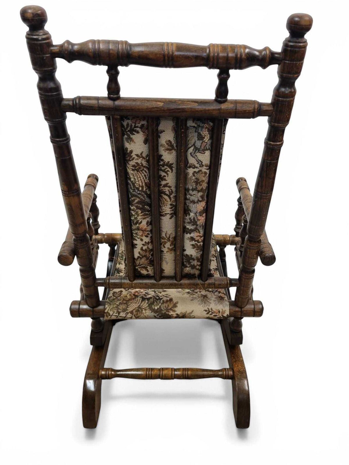 Antique Children Rocking Chair / Solid Wood / Tapestry Upholstery / C.1920. photo vinterior