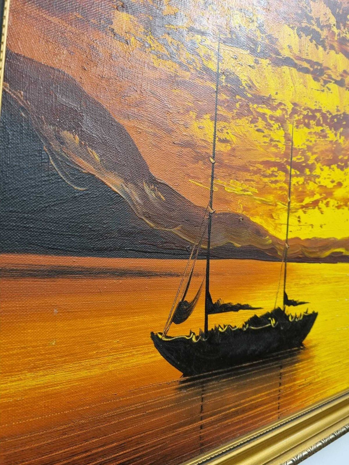 Vintage Oil Painting Sunset Harbour Scene / Signed A. Williams 1975. photo 200.0